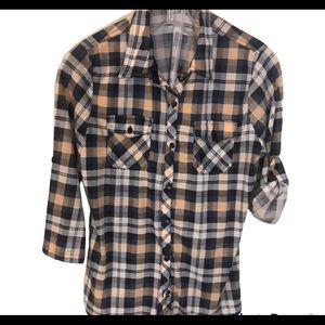 Eden & Olivia Evergreen & Peach Plaid Button Shirt Size S